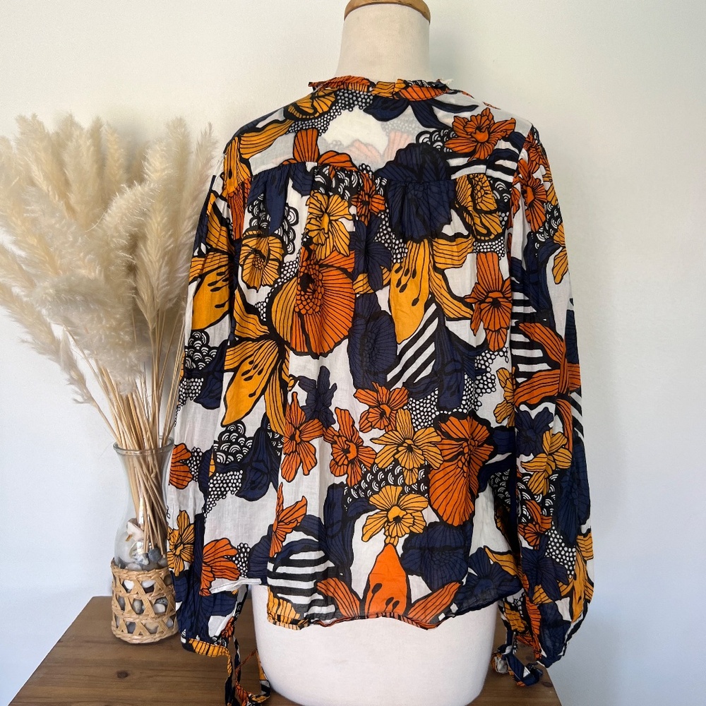 Warm Mystic Floral Printed Long Sleeve Blouse Top Marigold - Picture 3 of 5